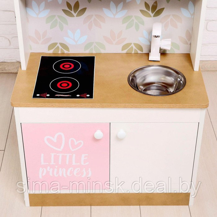 Игровая мебель «Детская кухня», цвет корпуса бело-бежевый, цвет фасада бело-розовый, фартук цветы - фото 2 - id-p224503862