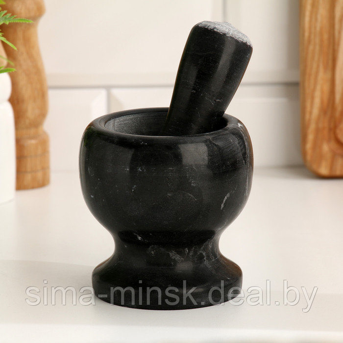 Ступка с пестиком из камня средняя, черный мрамор, в коробке - фото 2 - id-p224504213