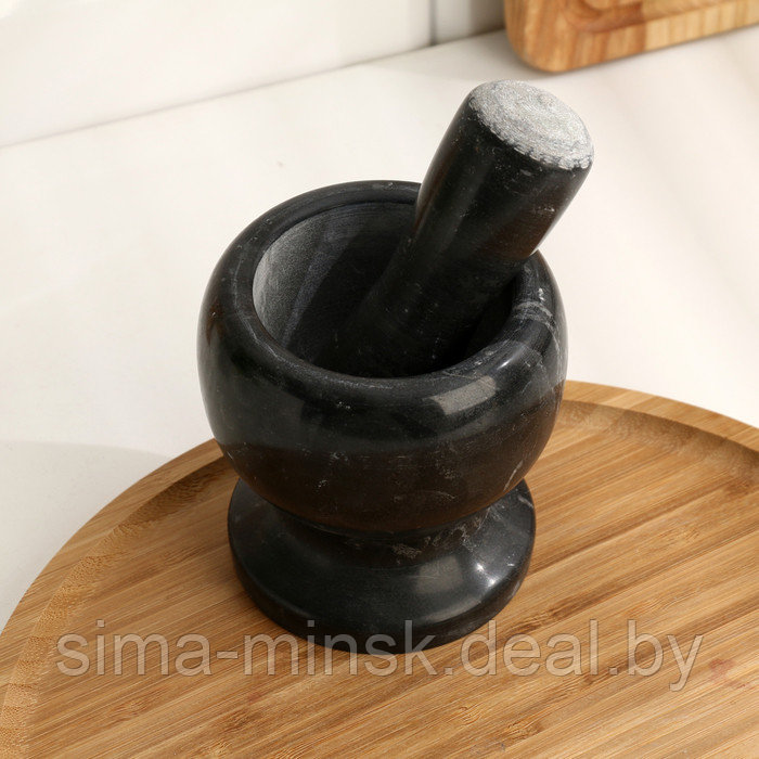 Ступка с пестиком из камня средняя, черный мрамор, в коробке - фото 3 - id-p224504213