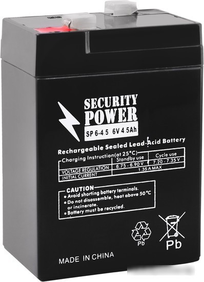 Аккумулятор для ИБП Security Power SP 6-4,5 F1 (6В/4.5 А·ч) - фото 1 - id-p224504923