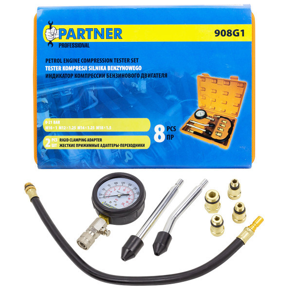 Индикатор компрессии бензинового двигателя Profi 8пр.,в кейсе PA-908G1