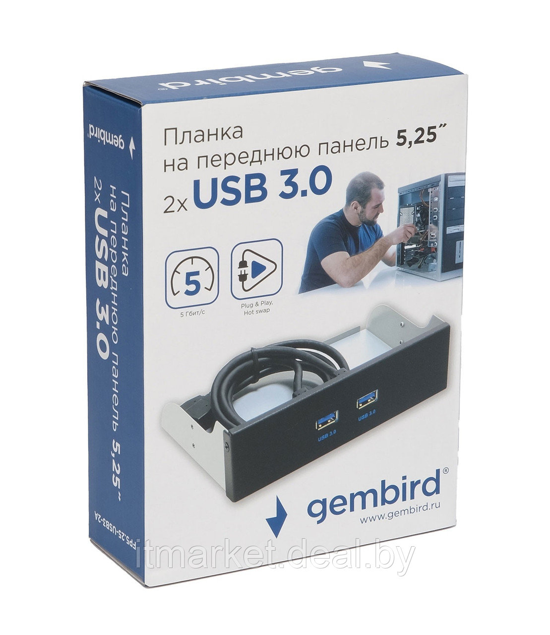 Разветвитель USB Gembird FP5.25-USB3-2A ( 2x USB 3.0 на переднюю панель 5.25") - фото 4 - id-p224507643