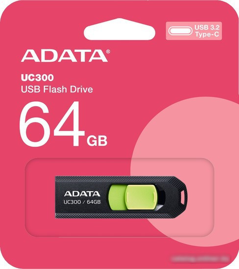 USB Flash ADATA UC300 64GB (черный/зеленый) - фото 2 - id-p224511024