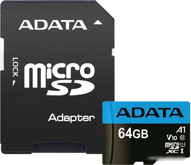 Карта памяти A-Data Premier AUSDX64GUICL10A1-RA1 microSDXC 64GB (с адаптером) - фото 1 - id-p224511099