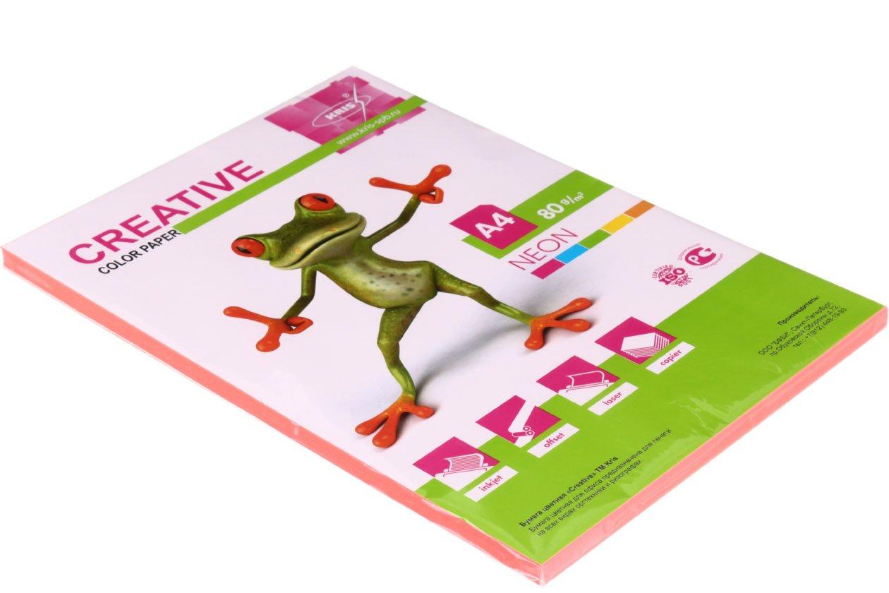 Бумага офисная цветная Kris Creative Neon А4 (210*297 мм), 80 г/м2, 100 л., неон, розовая - фото 2 - id-p224514947