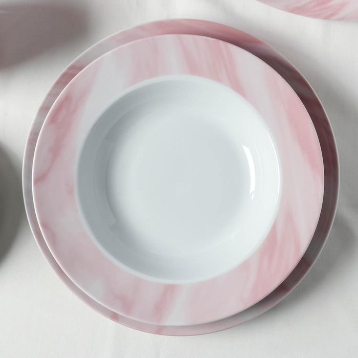 Набор керамической посуды Доляна «Мрамор», 24 предмета: тарелки d=19/21/24 см, чайная пара 200 мл, цвет - фото 2 - id-p224515210