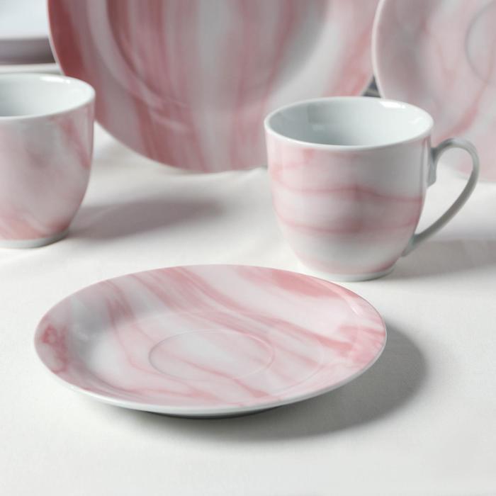 Набор керамической посуды Доляна «Мрамор», 24 предмета: тарелки d=19/21/24 см, чайная пара 200 мл, цвет - фото 4 - id-p224515210