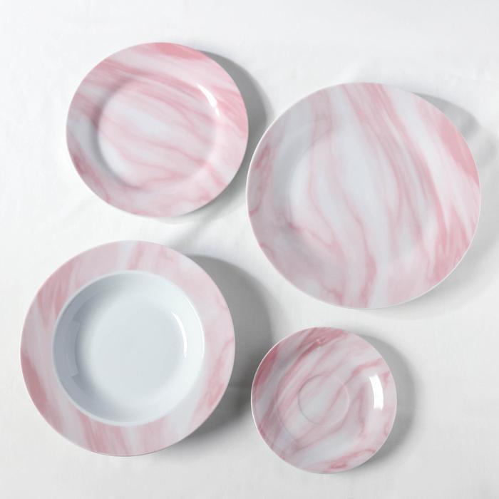 Набор керамической посуды Доляна «Мрамор», 24 предмета: тарелки d=19/21/24 см, чайная пара 200 мл, цвет - фото 5 - id-p224515210