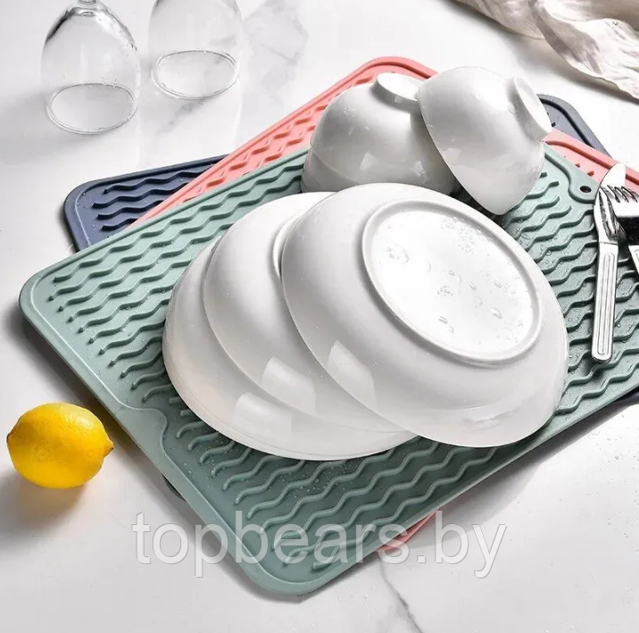 Коврик силиконовый для сушки посуды 40х30 см. Персиковый - фото 7 - id-p224515930