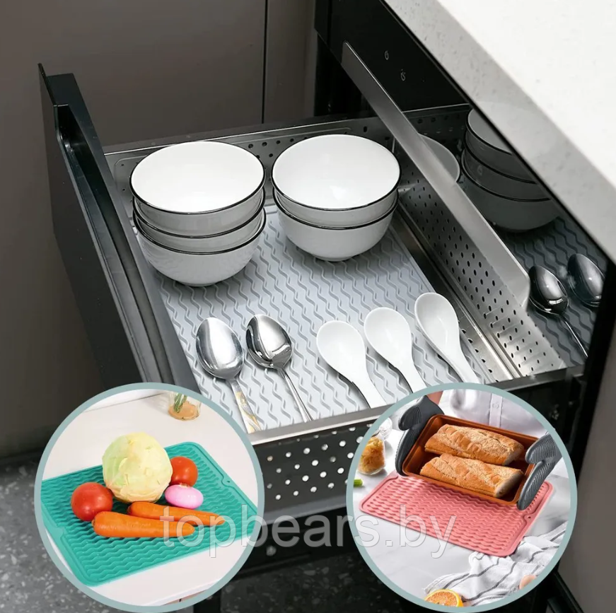 Коврик силиконовый для сушки посуды 40х30 см. Персиковый - фото 10 - id-p224515930