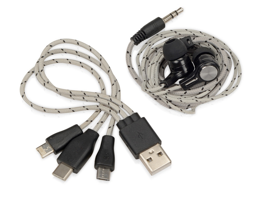 Набор с наушниками и зарядным кабелем 3-в-1 In motion, серый - фото 4 - id-p224515964