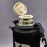 Термос вакуумный 1200 мл. в чехле, с ситечком, ручкой, клапаном, чашкой / Нержавеющая сталь, фото 6