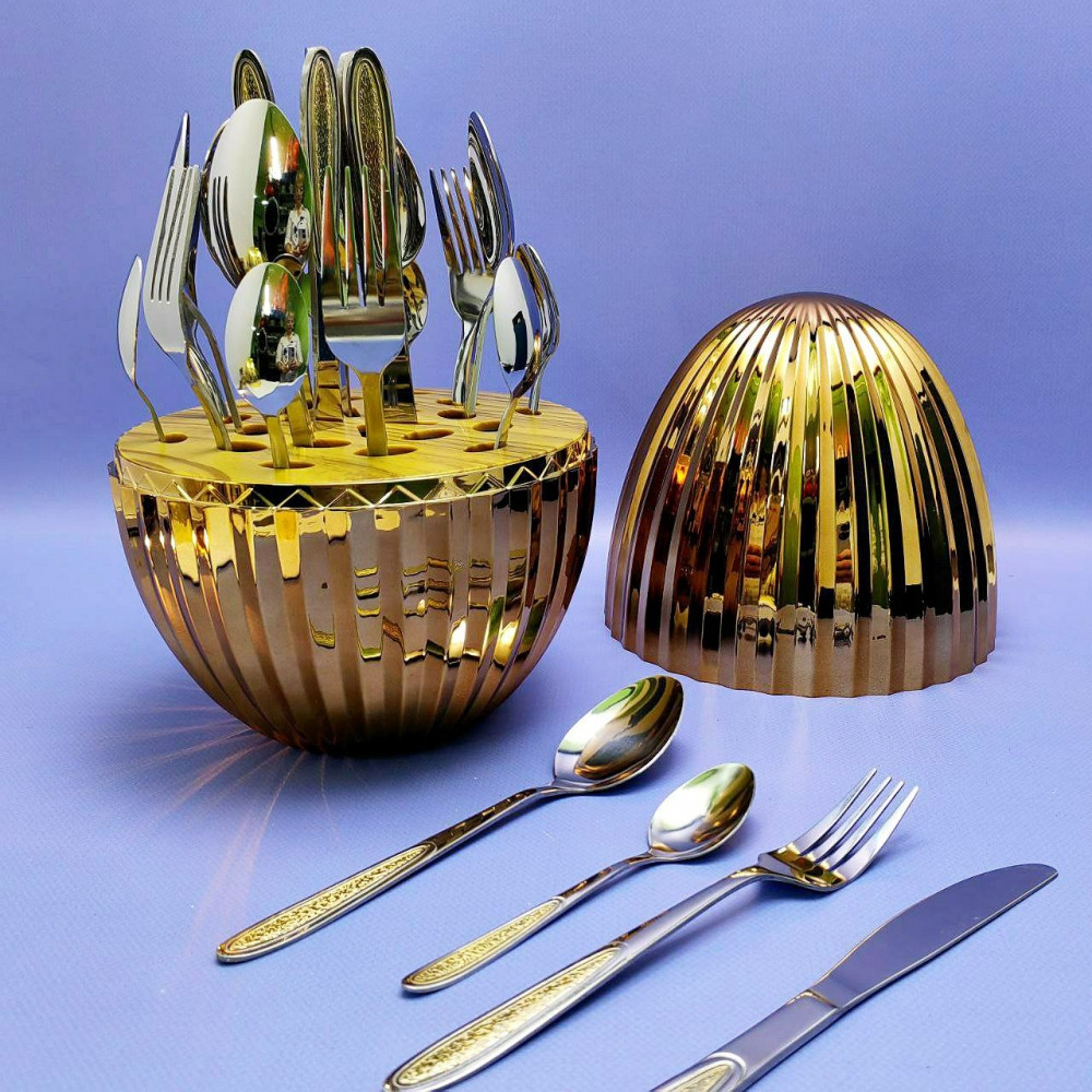 Набор столовых приборов в рифленом футляре - яйце Maxiegg 24 предмета / Премиум класс Пыльная роза - фото 6 - id-p224286856