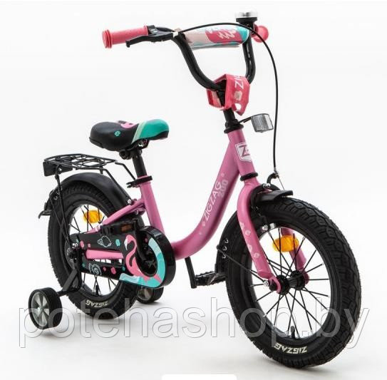 Велосипед с приставными колесами, колеса 14" ZIGZAG ZOO розовый, ZG-1482 - фото 1 - id-p224523572