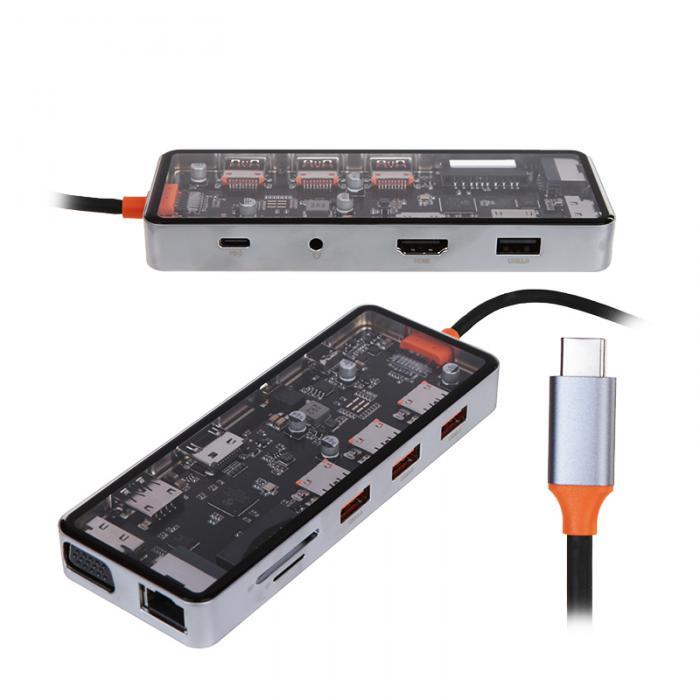 Хаб USB Wiwu Cyber CB011 USB-C - USB3.0-SD-TF-HDMI-RJ45-VGA-PD + 3.5mm 6936686411769 - фото 1 - id-p223033782