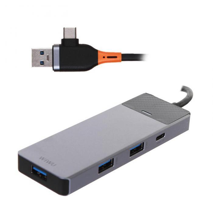 Хаб USB Wiwu Linker A431C 4-in-1 Type-C Grey 6976195094022 - фото 1 - id-p223033798