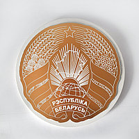 Герб Республики Беларусь из золотистого пластика на подложке из МДФ (размер 40 см) белый