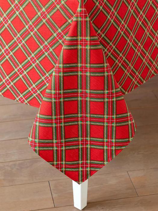 Скатерть с салфетками набор на прямоугольный стол для кухни новогодний и праздничный тканевый красный в клетку - фото 4 - id-p224444182