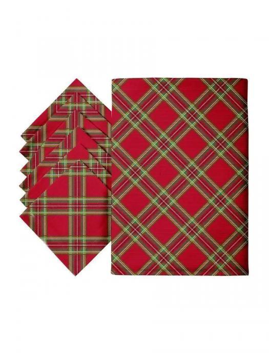 Скатерть с салфетками набор на прямоугольный стол для кухни новогодний и праздничный тканевый красный в клетку - фото 7 - id-p224444182