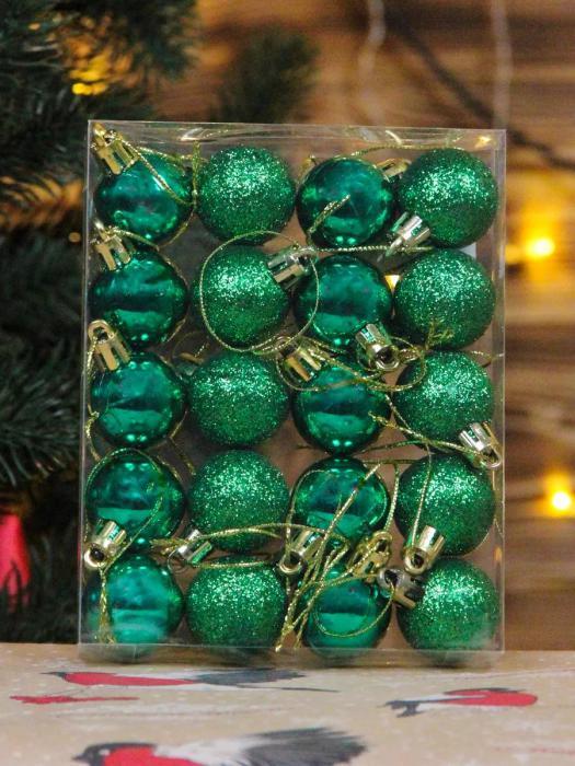 Елочные шары новогодние на елку зеленые Набор украшений игрушки пластиковые шарики 20 штук - фото 1 - id-p224444201