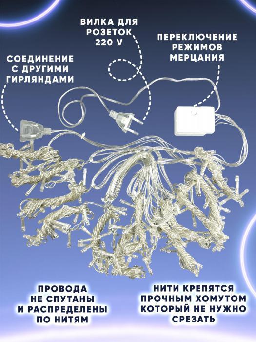 Гирлянда штора 2х2 на окно стену новогодняя светодиодная занавес водопад роса дождик белая LED дождь - фото 8 - id-p224444216