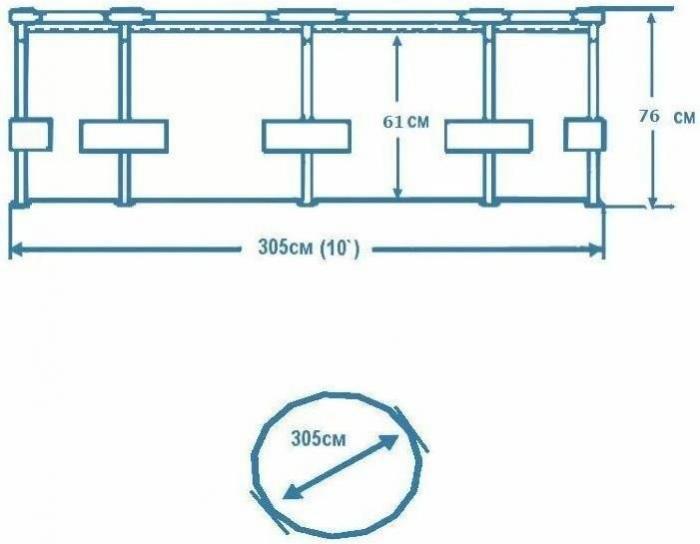 Каркасный бассейн INTEX 28200 METAL FRAME 305X76см круглый мобильный жесткий для дачи - фото 10 - id-p224494314