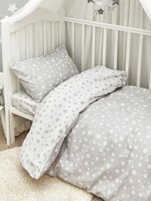 Детское постельное белье в кроватку для колыбели новорожденного поплин комплект из хлопка звезды ясельный - фото 7 - id-p224444271