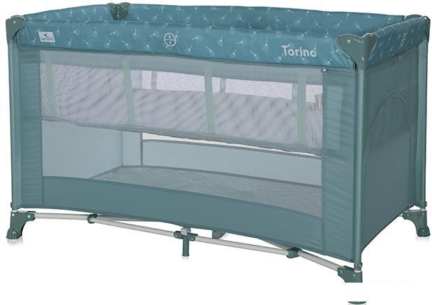 Манеж-кровать Lorelli Torino 2 Layers 2022 (арктический зеленый, цветочный) - фото 1 - id-p224460362