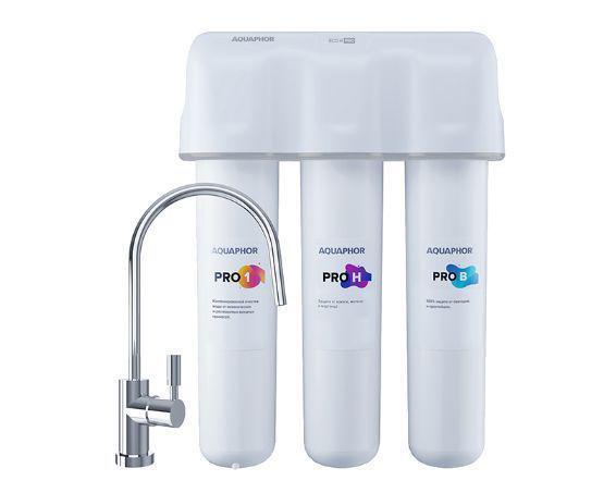 Тройной водяной проточный фильтр для очистки воды АКВАФОР Кристалл ECO H Pro водоочиститель под мойку