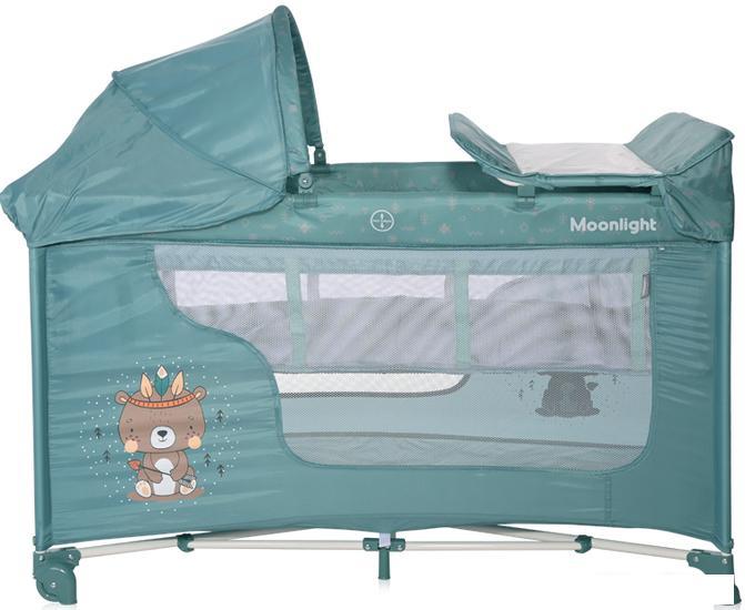 Манеж-кровать Lorelli Moonlight 2 Layers Plus 2023 (арктический зеленый, индеец) - фото 2 - id-p224460394