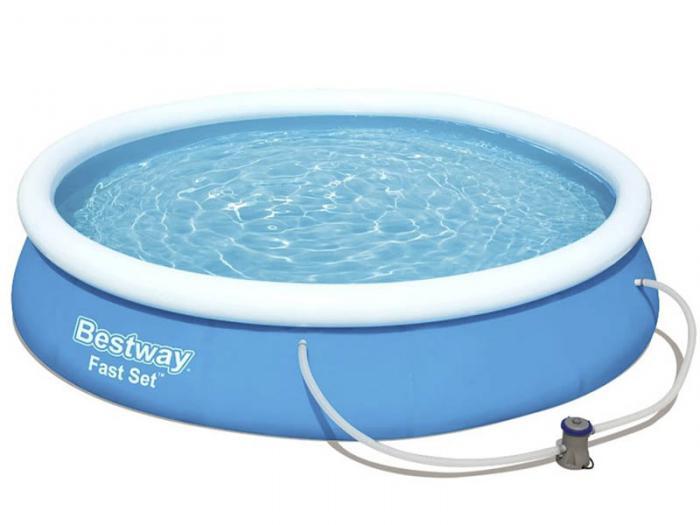 Детский надувной уличный бассейн с надувным бортом фильтр-насосом BestWay 57274 Fast Set 366x76cm для дачи - фото 1 - id-p224494507