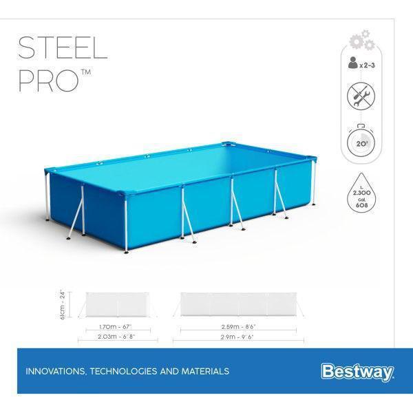 Детский бассейн каркасный BESTWAY 56403 STEEL PRO складной мобильный жесткий прямоугольный для дачи - фото 4 - id-p224494513