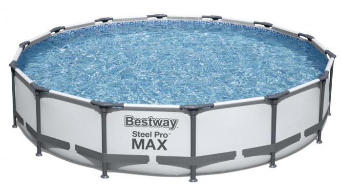 Круглый каркасный дачный бассейн с фильтром фильтрующим насосом Bestway Steel Pro Max 56595 427х84см для улицы