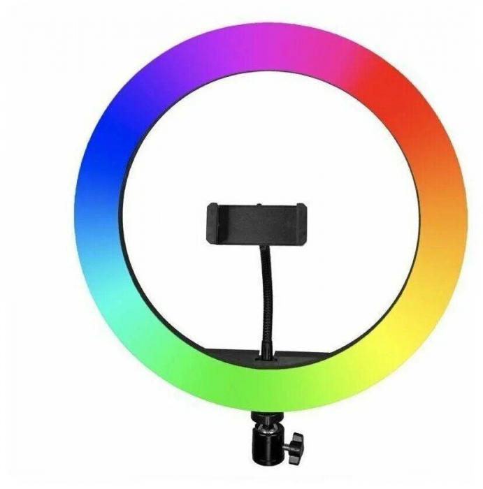 Кольцевая лампа на штативе 26 см светодиодная на телефон rgb цветная для фото селфи видео тик тока - фото 4 - id-p224444403