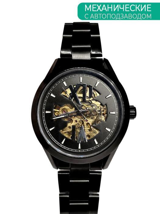 Часы мужские механические с автоподзаводом наручные классические с браслетом черные - фото 1 - id-p224444419