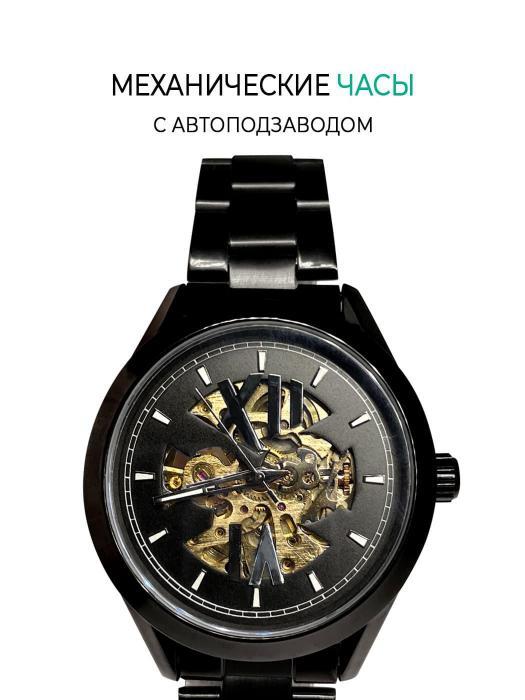 Часы мужские механические с автоподзаводом наручные классические с браслетом черные - фото 3 - id-p224444419