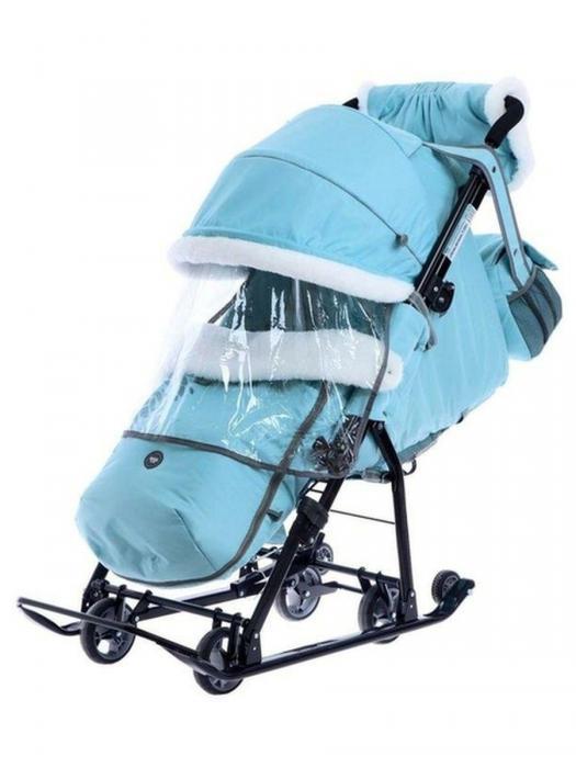 Санки коляска Ника детские зимние для малышей с колесиками и перекидной ручкой - фото 5 - id-p224444770