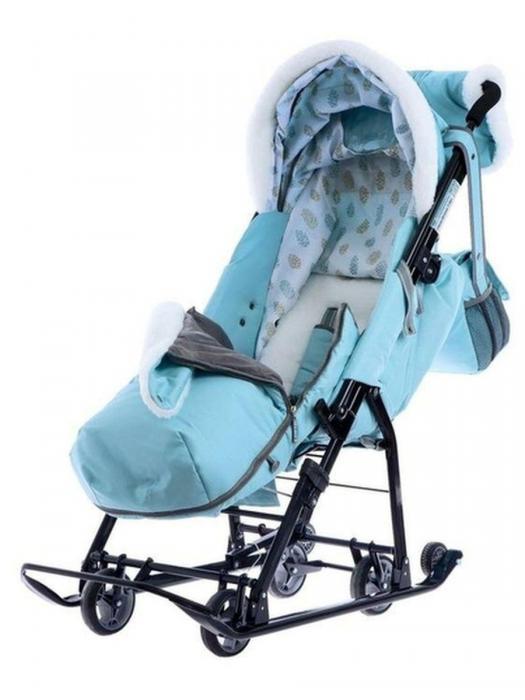 Санки коляска Ника детские зимние для малышей с колесиками и перекидной ручкой - фото 6 - id-p224444770