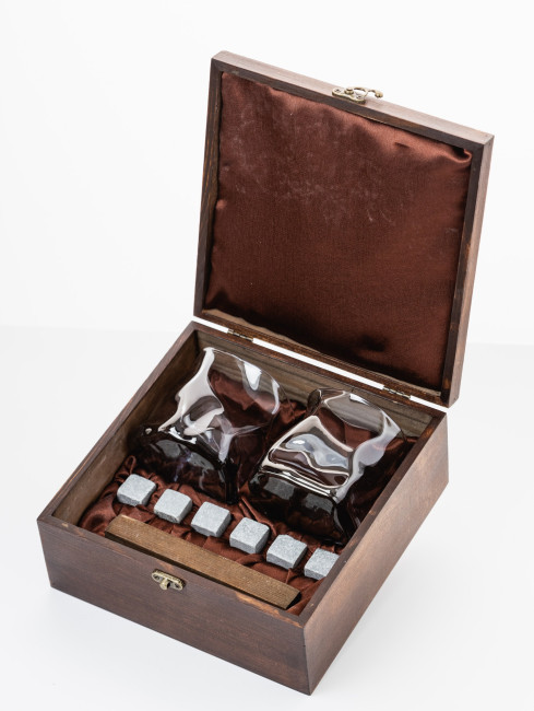 Подарочный набор для виски в деревянной шкатулке с камнями AmiroTrend ABW-304S - фото 1 - id-p220747217