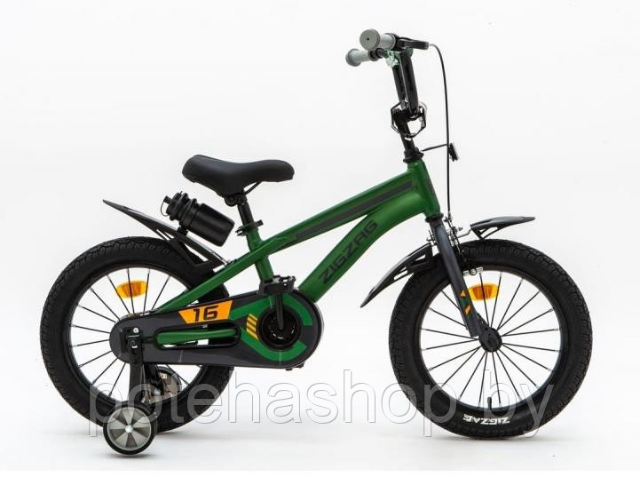 Велосипед с приставными колесами, колеса 16" ZIGZAG CROSS зеленый, ZG-1615