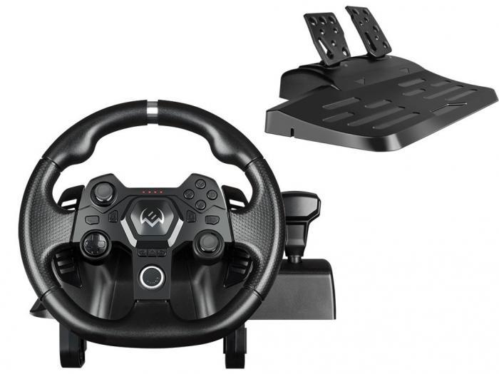 Игровой руль с педалями и коробкой передач для игр приставок компьютера ПК ноутбука Xbox 360 PS4 Sven GC-W900 - фото 1 - id-p224220126