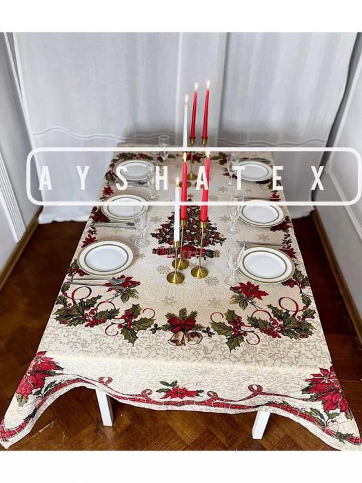 Cкатерть новогодняя гобеленовая праздничная большая прямоугольная на овальный стол тканевая кухонная столовая - фото 7 - id-p224425779
