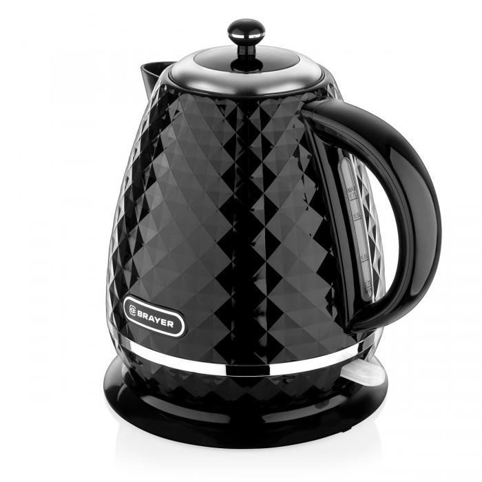 Электрический чайник керамический черный электрочайник керамика мощный бытовой из керамики BRAYER - фото 5 - id-p224425858