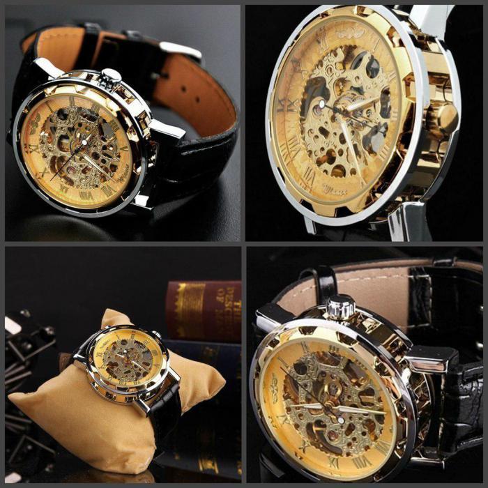 Часы мужские механические с автоподзаводом наручные классические скелетон с кожаным ремешком - фото 8 - id-p224425986