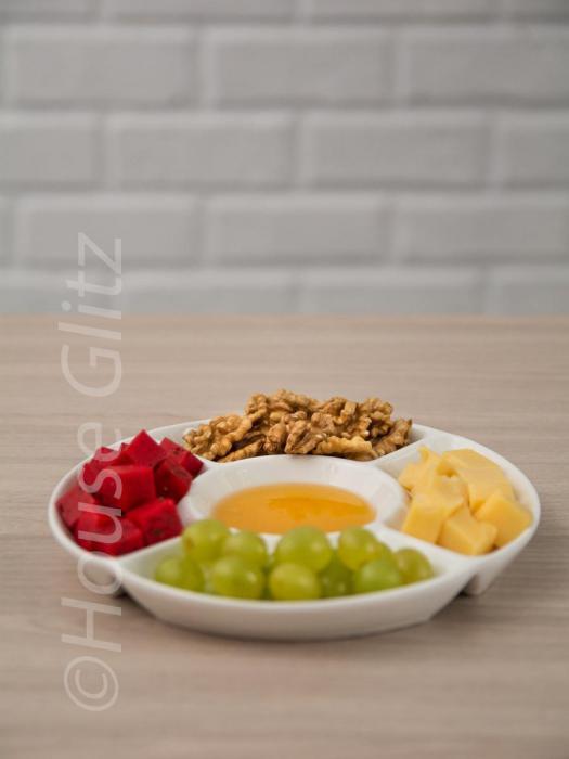 Менажница керамика белая для орехов сыра керамическая тарелка посуда из фарфора 20 см - фото 10 - id-p224426003