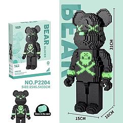 Конструктор 3д Bearbrick Медведь черный 3168 дет., светится в темноте, P2204