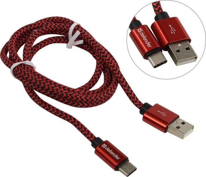 Кабель Defender USB09-03T PRO USB2.0 Красный, AM-Type-C, 1m, 2.1A (87813) - фото 1 - id-p224533069