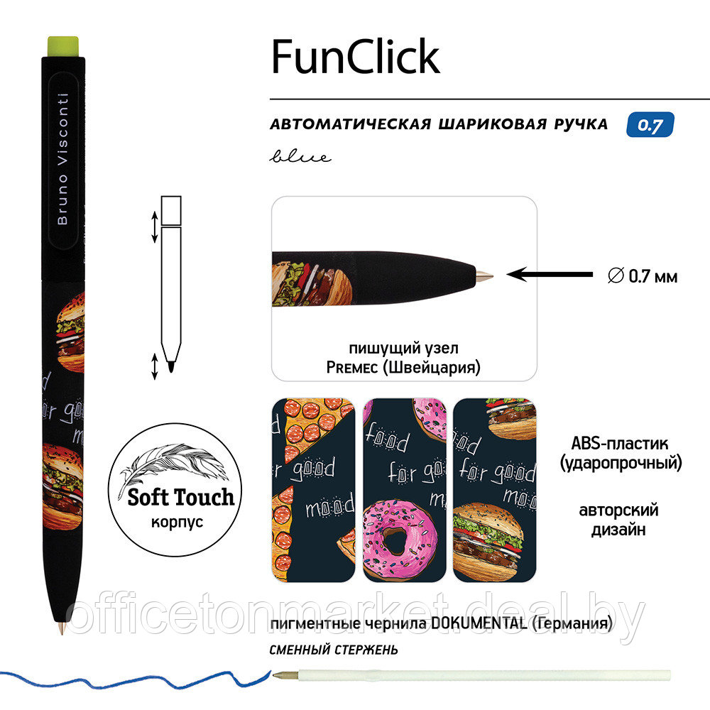 Ручка шариковая автоматическая "FunClick. Food in black", 0,7 мм, ассорти, стерж. синий - фото 3 - id-p224534115