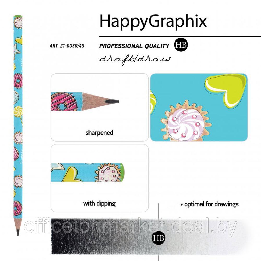 Карандаш чернографитный "HappyGraphix. Пончики", HВ, без ластика, голубой - фото 3 - id-p224534137