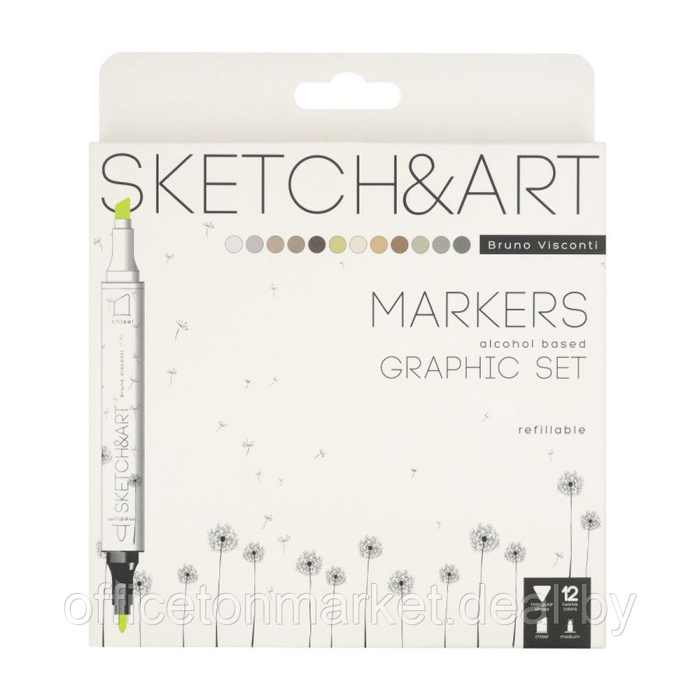 Набор двусторонних маркеров для скетчинга "Sketch&Art. Графика", 12 цветов - фото 1 - id-p224534093